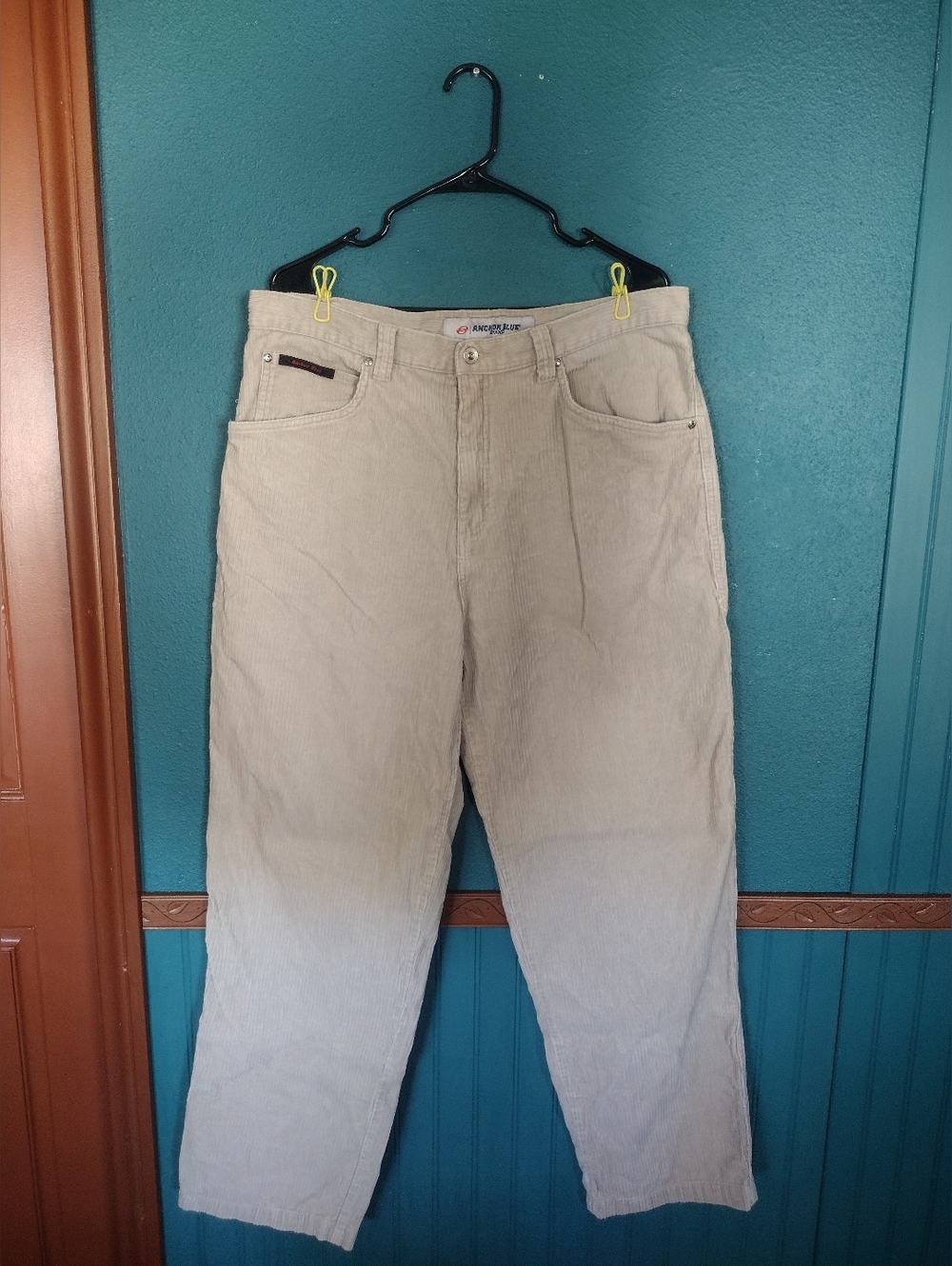 Vintage Anchor Blue Men’s Beige Corduroy Pants - Classic Fit Utility Pockets